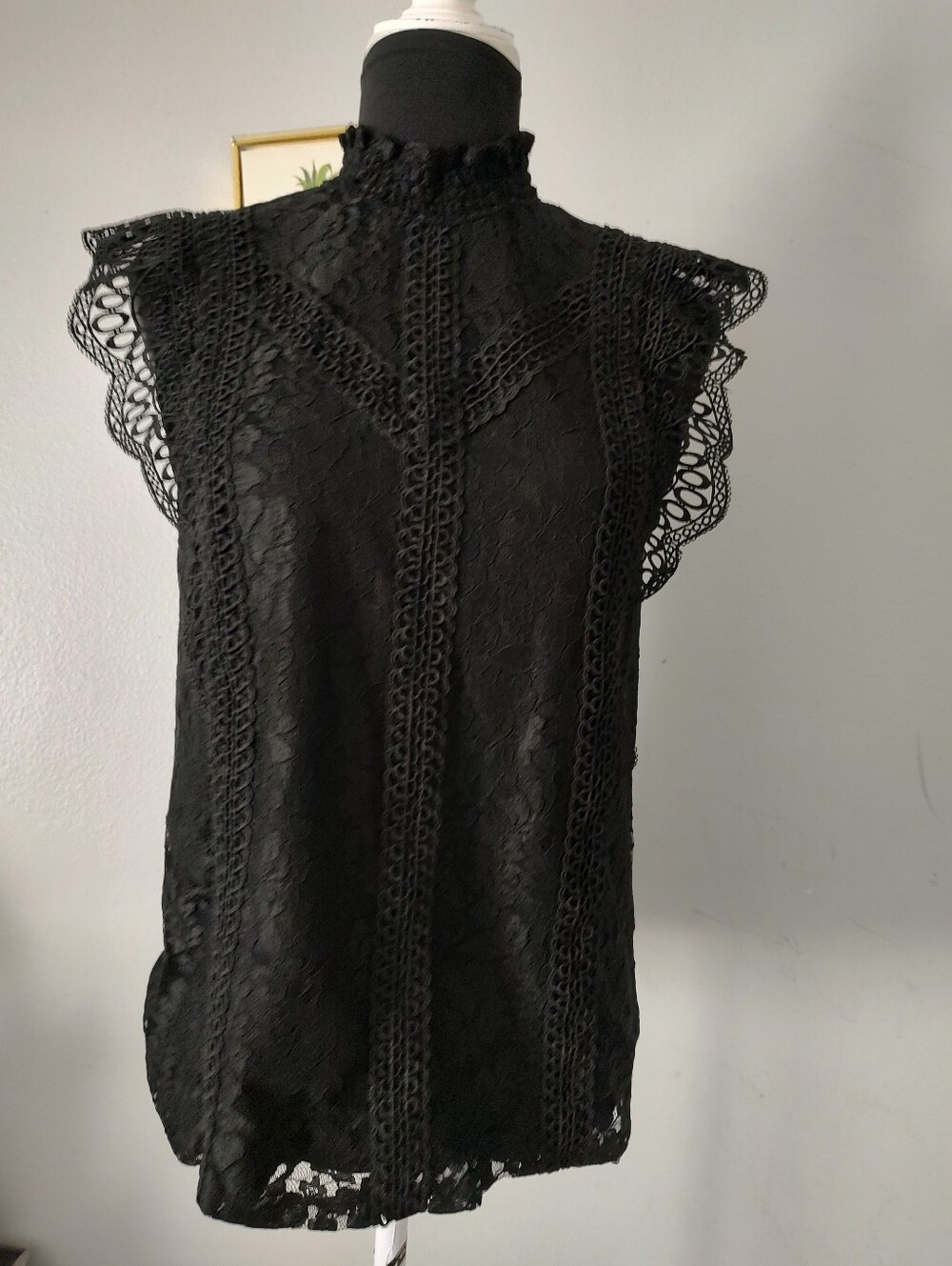 Women’s Black Lace Mock Neck Top